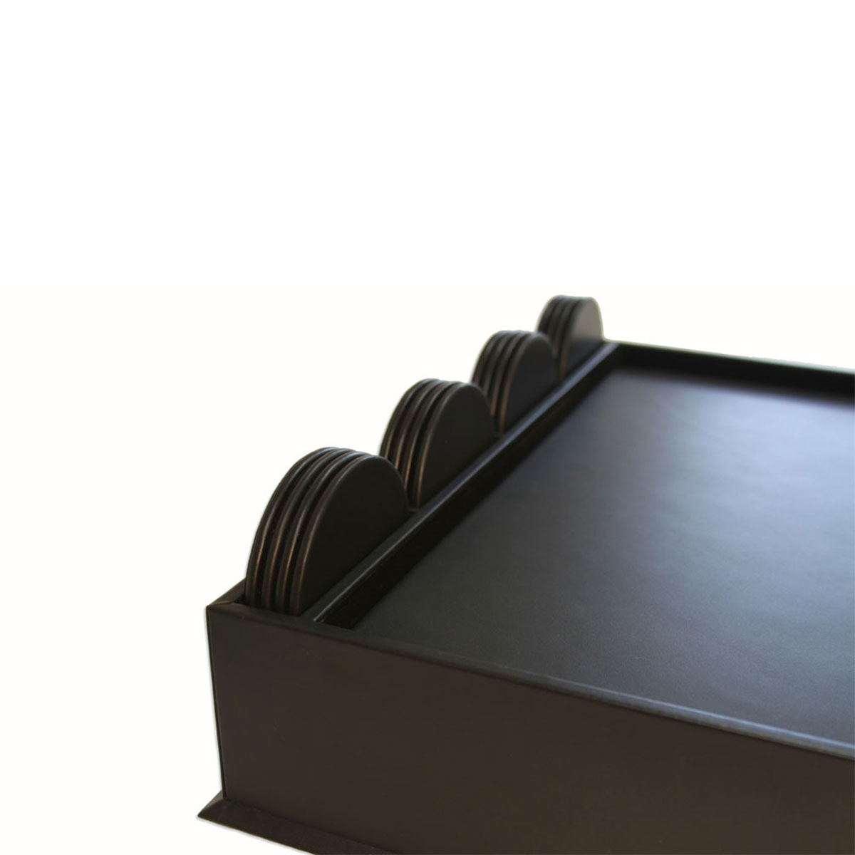 12 Seat Black Leather Conference Room Set w/ Round Coasters