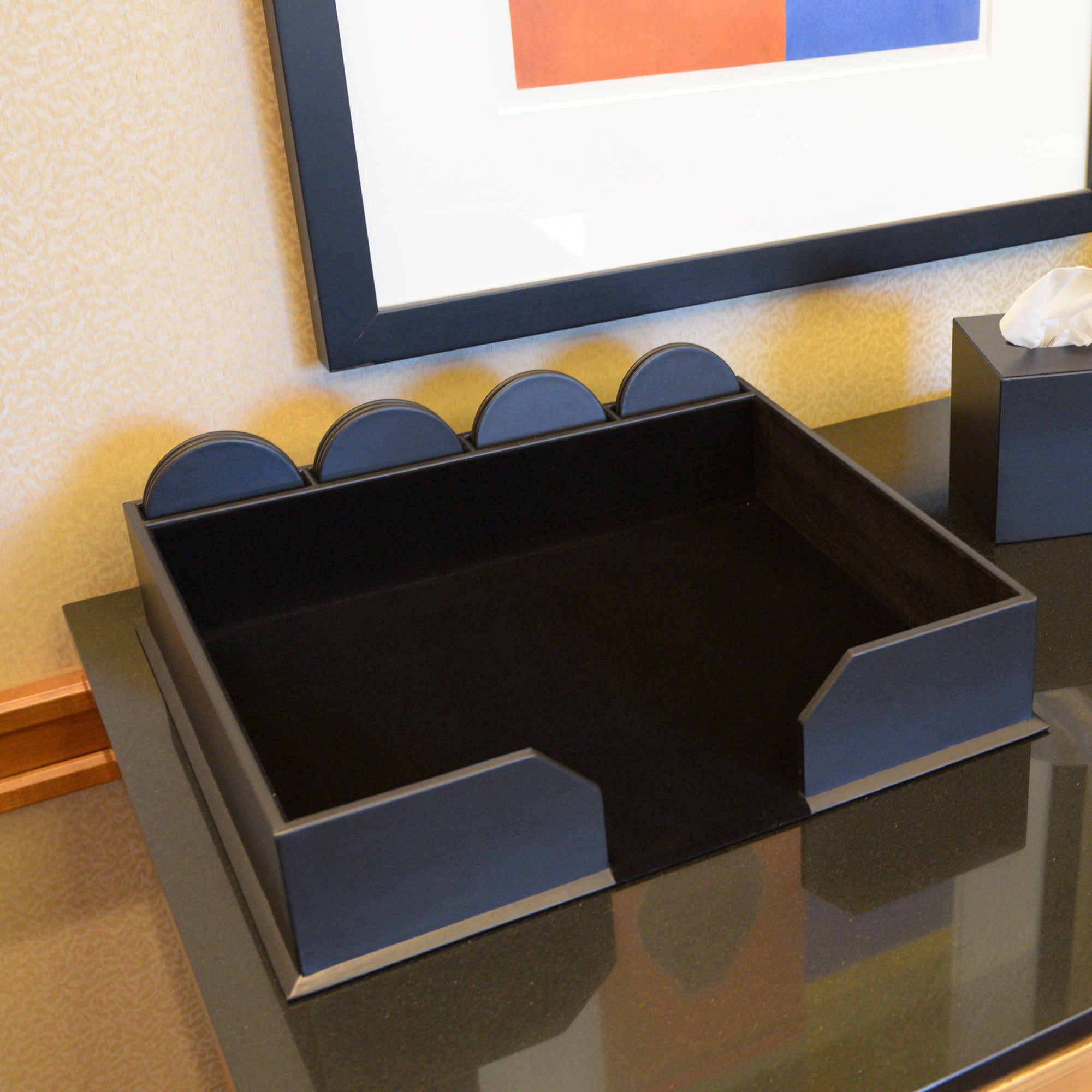 12 Seat Black Leatherette Conference Room Set w/ Round Coasters