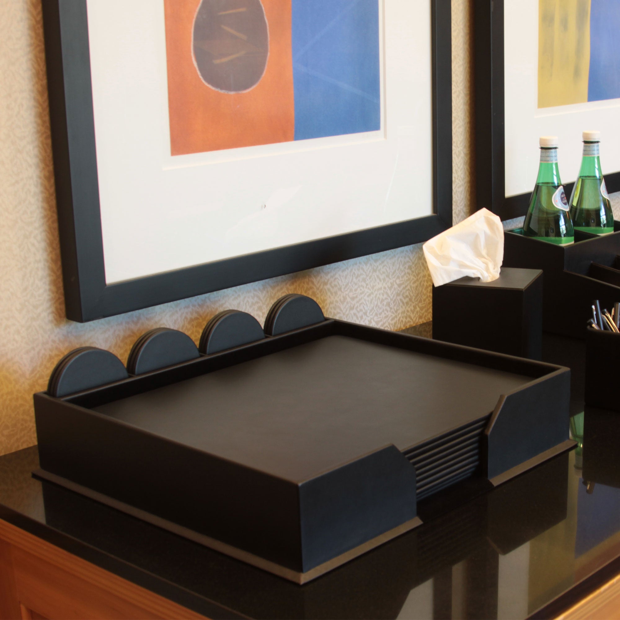 12 Seat Black Leatherette Conference Room Set w/ Round Coasters