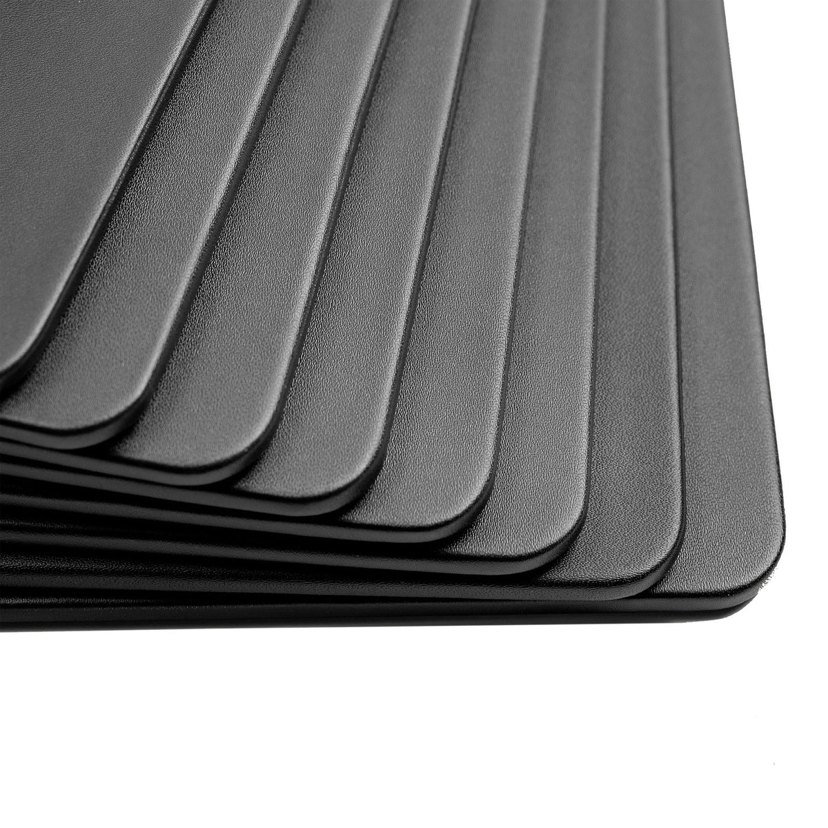 8 Seat Black Leatherette Conference Room Set w/ Square Coasters, 17 x 14 Size Pads