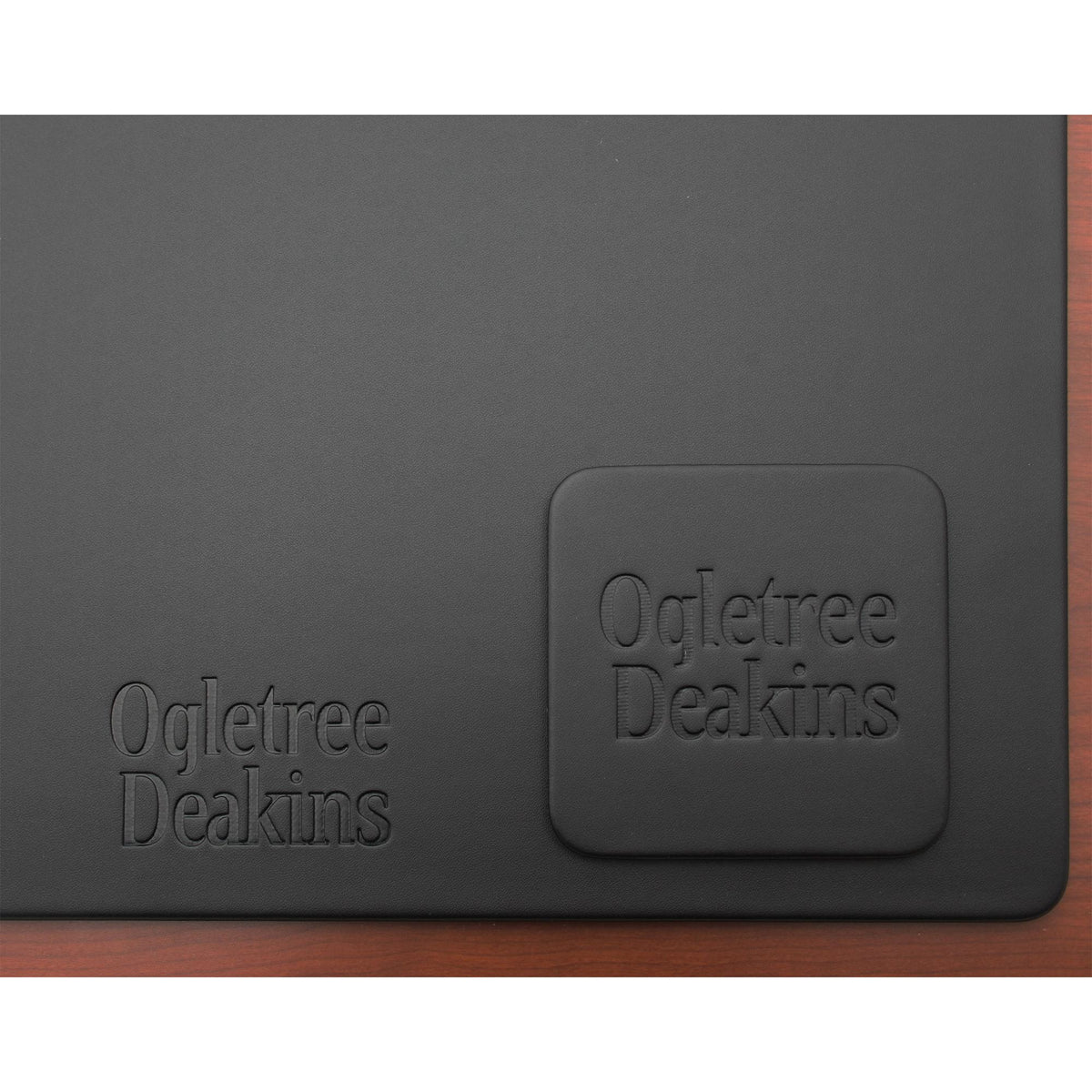 8 Seat Black Leatherette Conference Room Set w/ Square Coasters, 17 x 14 Size Pads