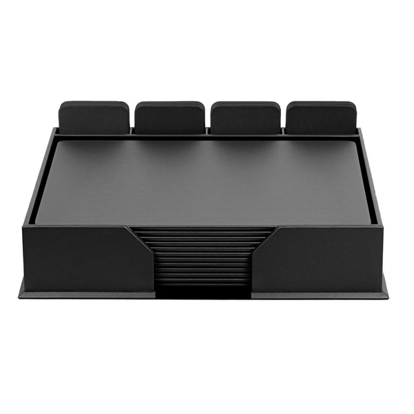 12 Seat Black Leather Conference Room Set w/ Square Coasters