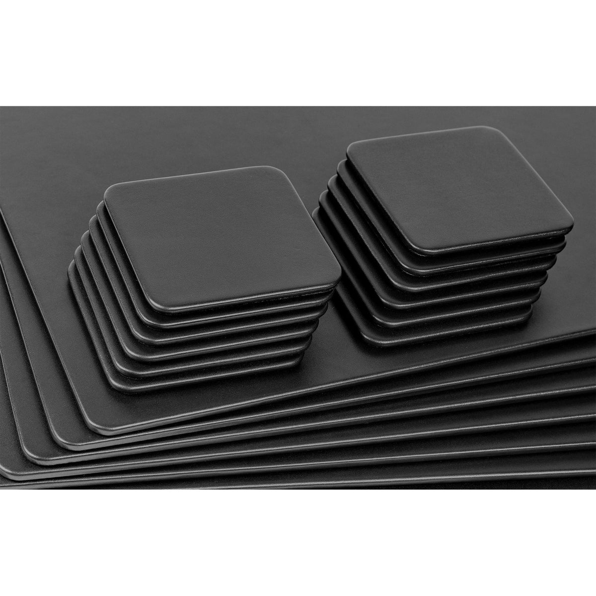 12 Seat Black Leather Conference Room Set w/ Square Coasters, 17 x 14 Size Pads