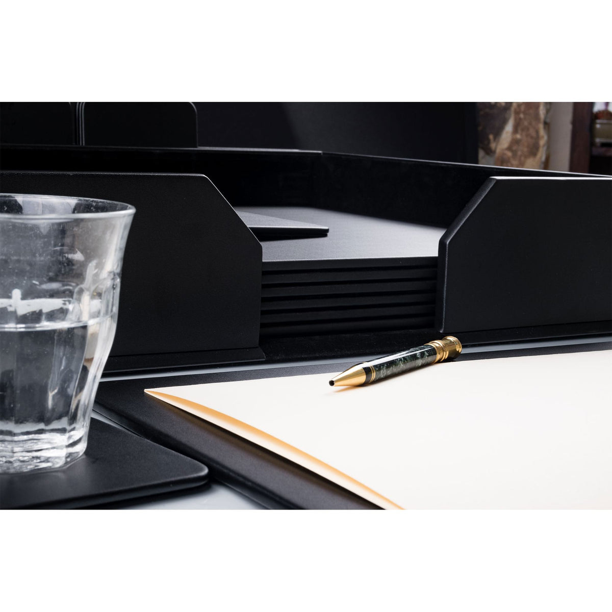 12 Seat Black Leather Conference Room Set w/ Square Coasters, 17 x 14 Size Pads