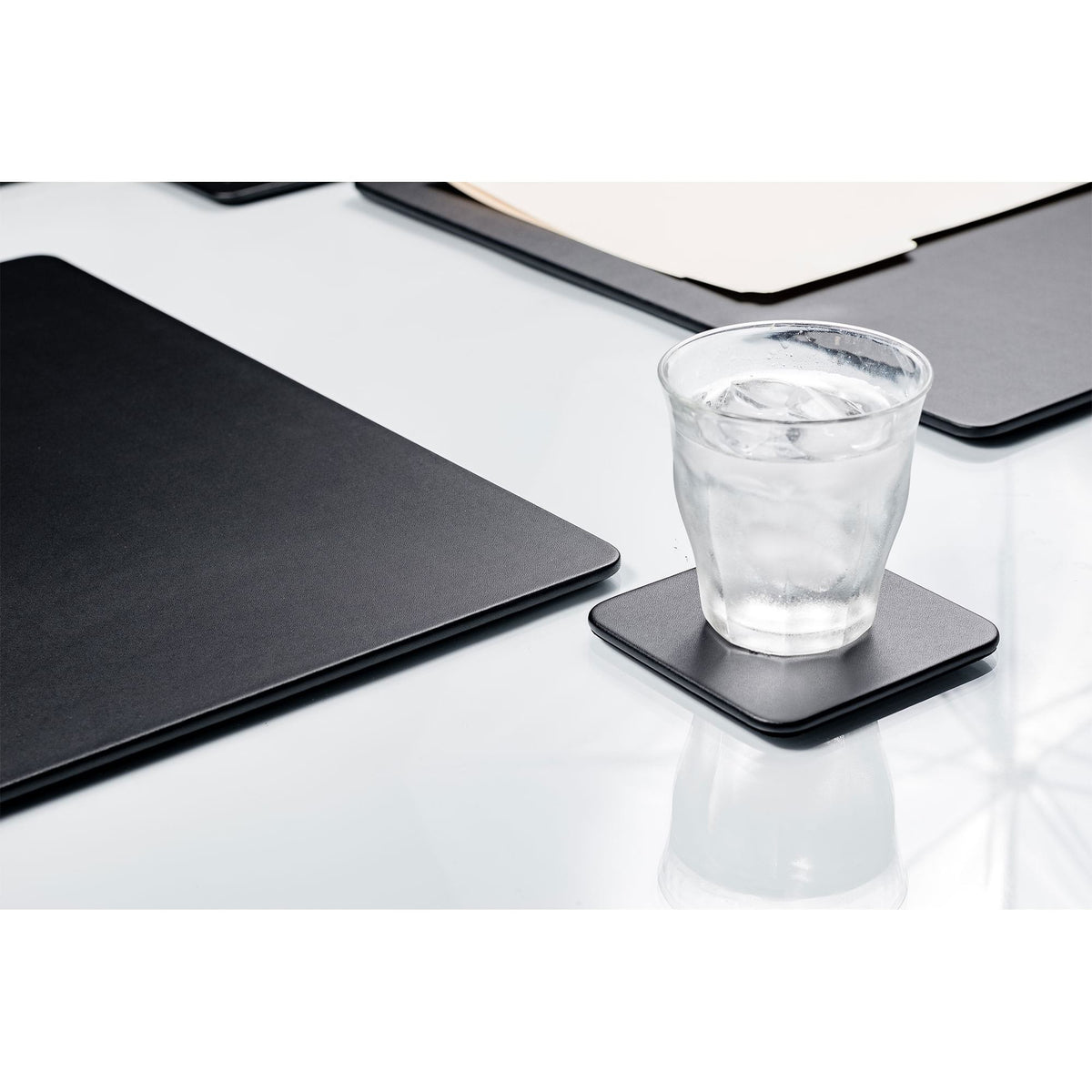 12 Seat Black Leather Conference Room Set w/ Square Coasters, 17 x 14 Size Pads