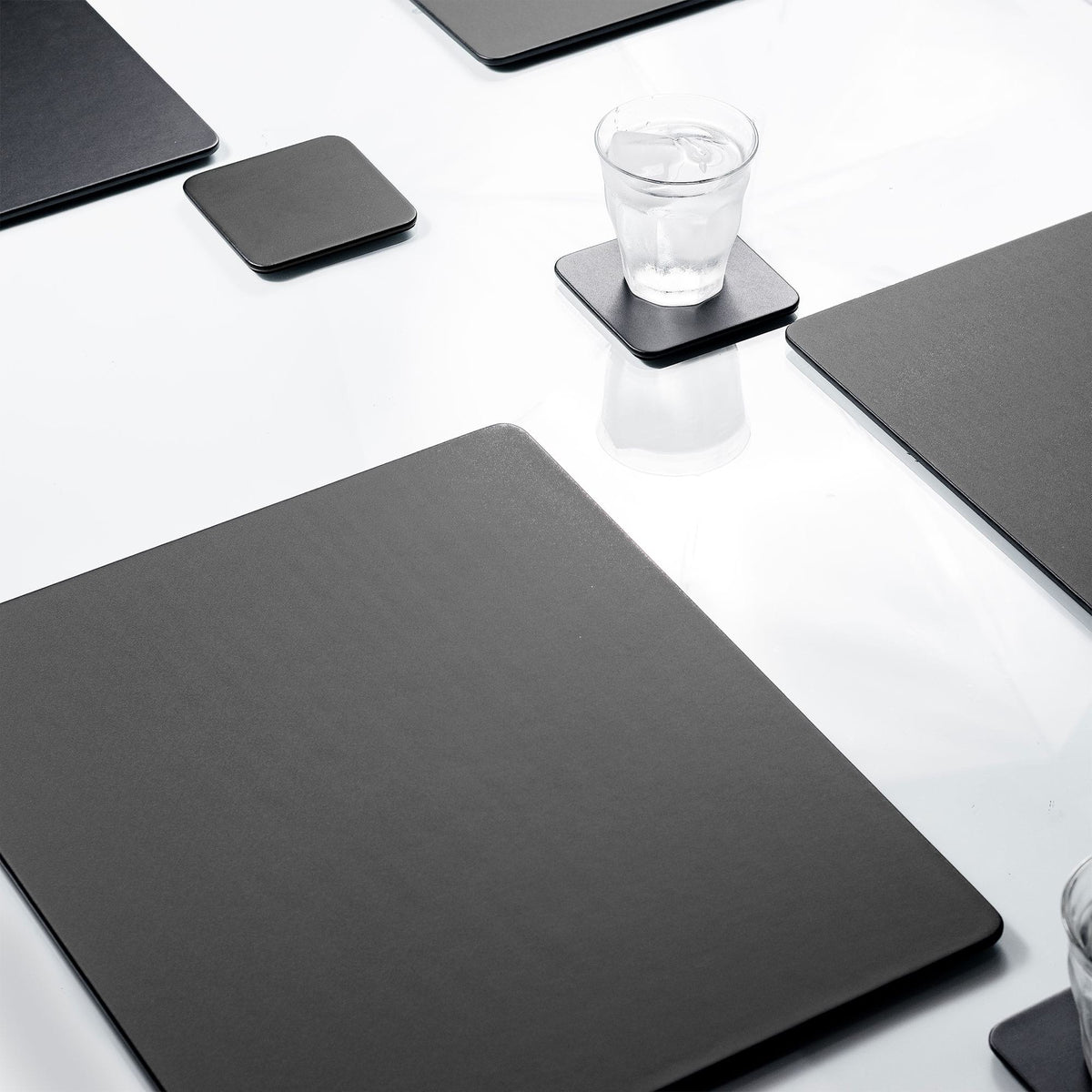 12 Seat Black Leatherette Conference Room Set w/ Square Coasters, 17 x 14 Size Pads