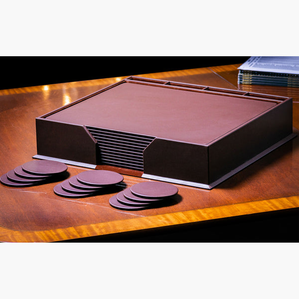 12 Seat Chocolate Brown Leatherette Conference Room Set w/ Round Coasters