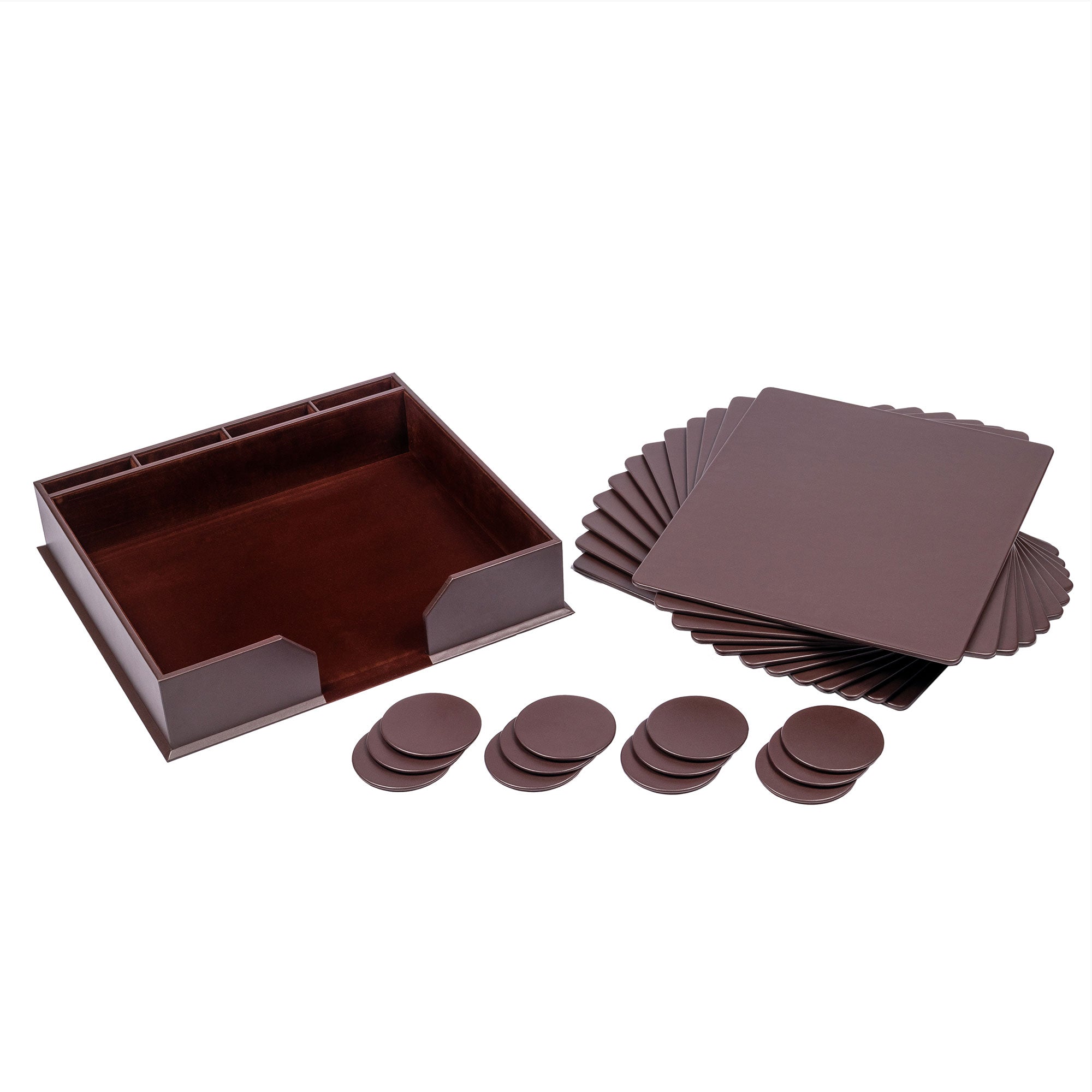 12 Seat Chocolate Brown Leatherette Conference Room Set w/ Round Coasters