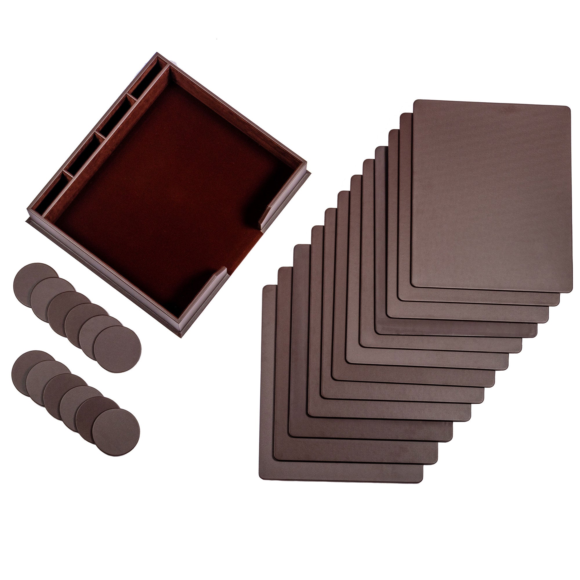 12 Seat Chocolate Brown Leatherette Conference Room Set w/ Round Coasters, 17 x 14 Size Pads