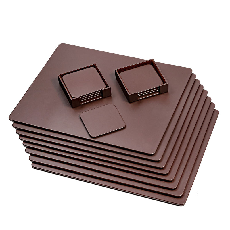 8 Seat Chocolate Brown Leather Conference Room Set w/ Square Coasters