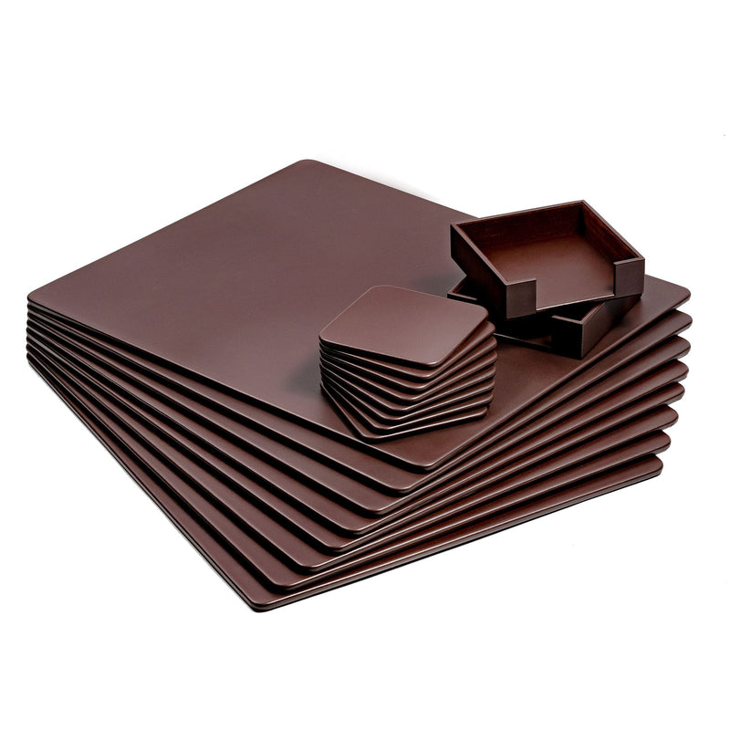 8 Seat Chocolate Brown Leather Conference Room Set w/ Square Coasters