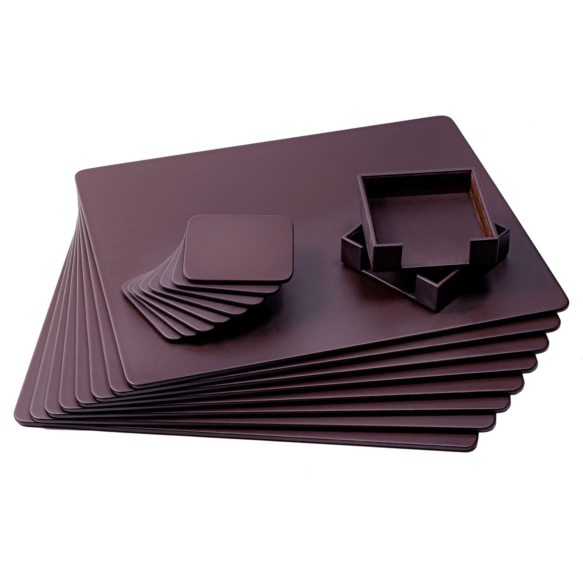 8 Seat Chocolate Brown Leatherette Conference Room Set w/ Square Coasters