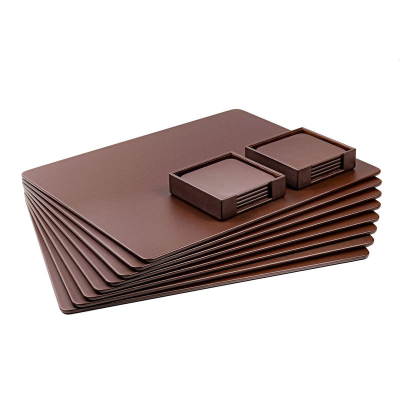 8 Seat Chocolate Brown Leatherette Conference Room Set w/ Square Coasters
