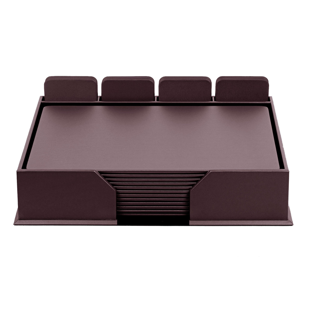 12 Seat Chocolate Brown Leather Conference Room Set w/ Square Coasters, 17 x 14 Size Pads