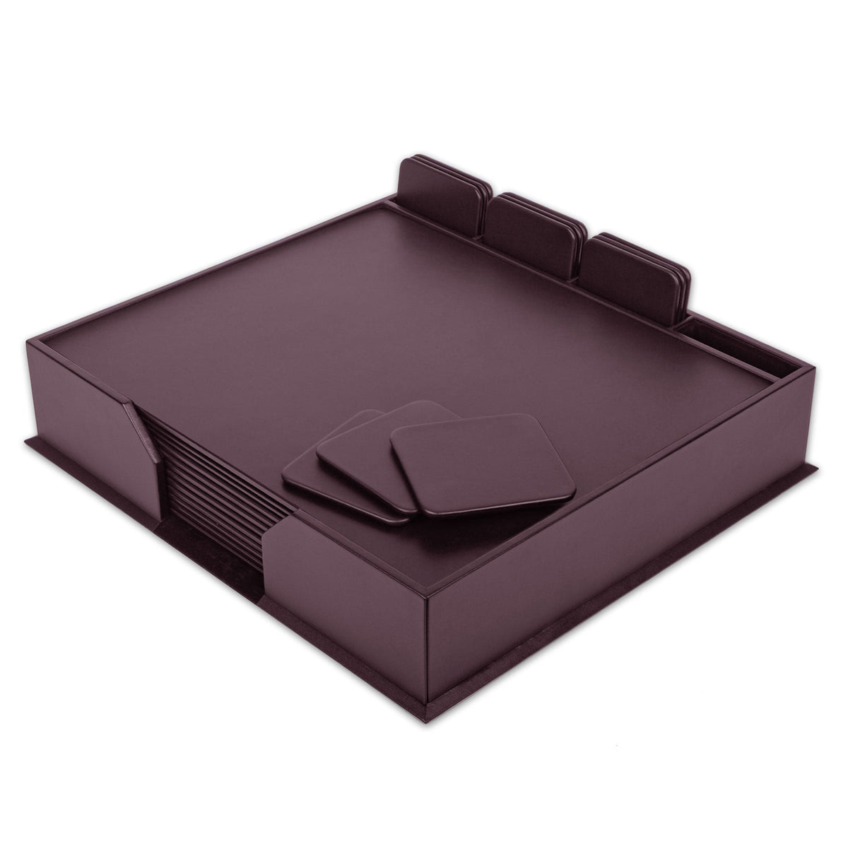 12 Seat Chocolate Brown Leather Conference Room Set w/ Square Coasters, 17 x 14 Size Pads