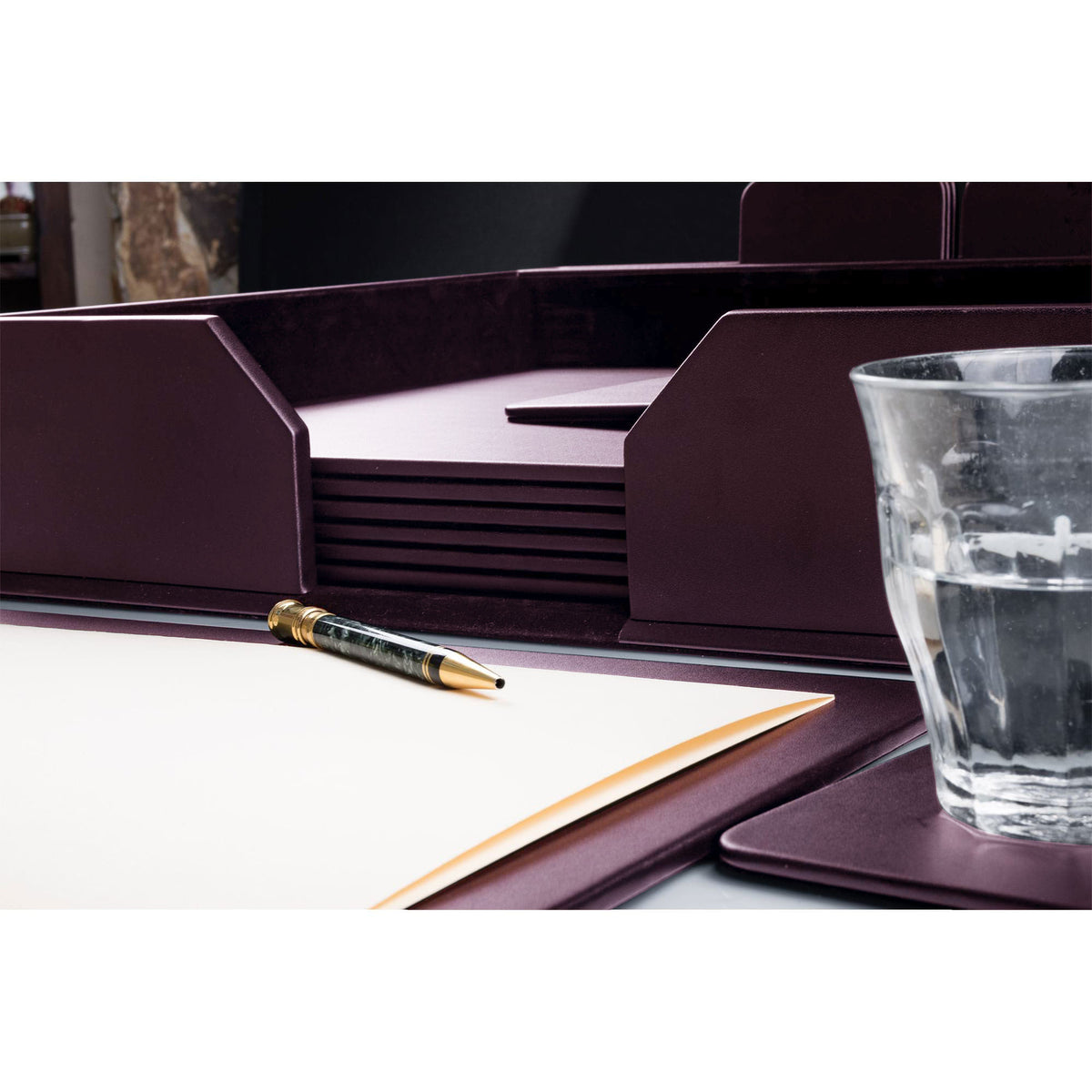 12 Seat Chocolate Brown Leather Conference Room Set w/ Square Coasters, 17 x 14 Size Pads
