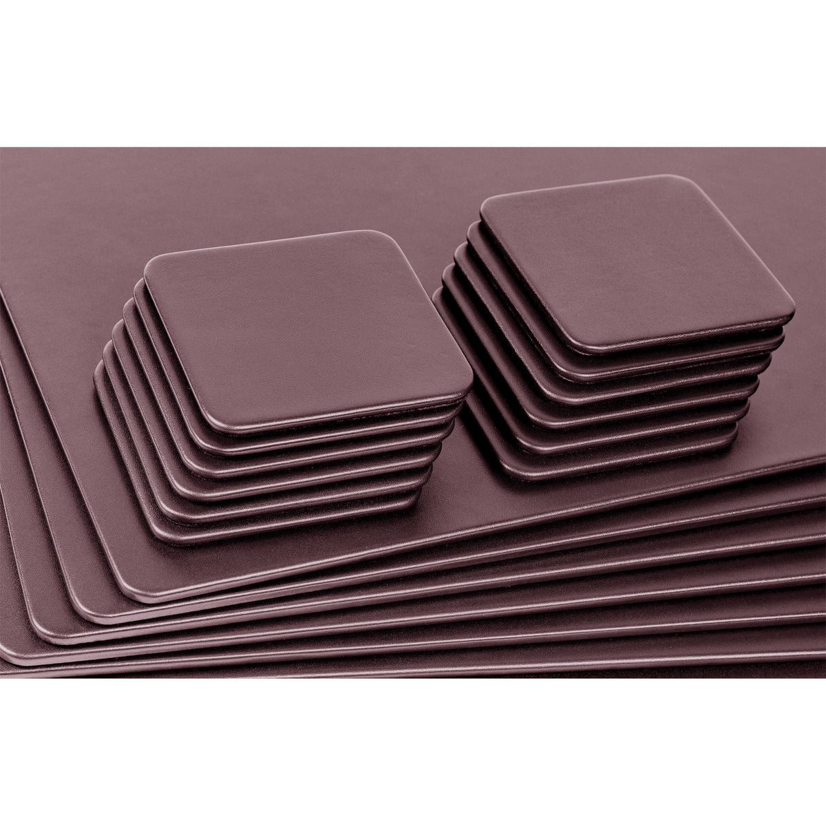 12 Seat Chocolate Brown Leather Conference Room Set w/ Square Coasters, 17 x 14 Size Pads