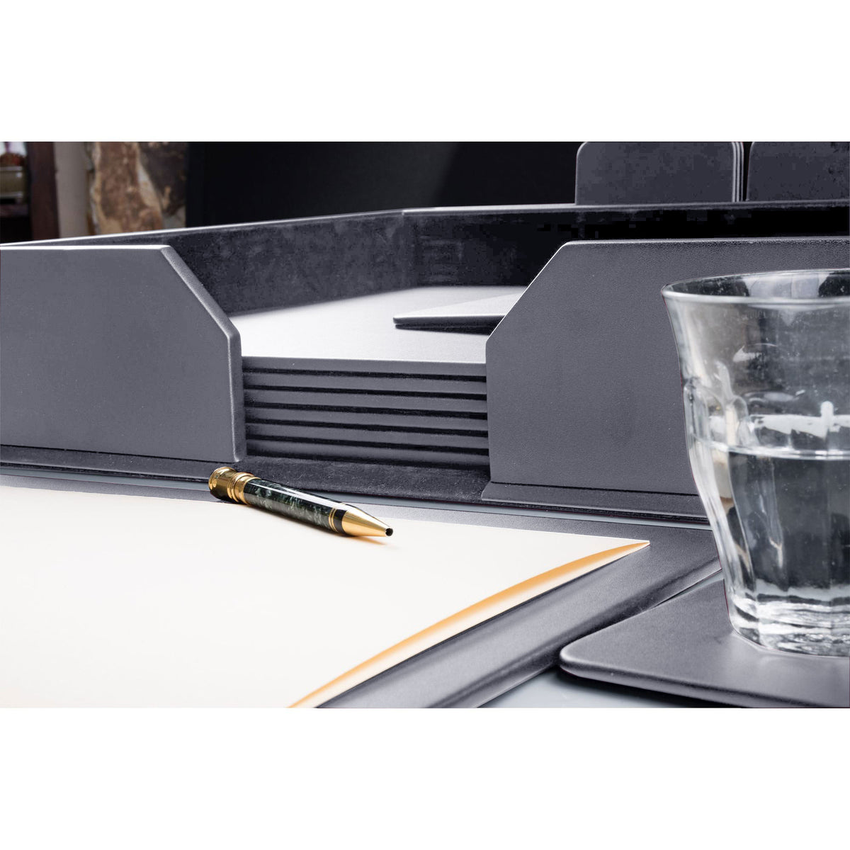 12 Seat Gray Leatherette Conference Room Set w/ Square Coasters, 17 x 14 Size Pads