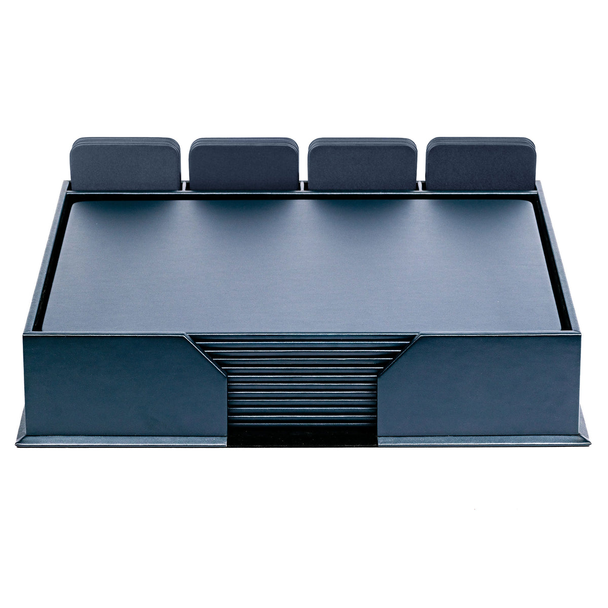 12 Seat Navy Blue Leather Conference Room Set w/ Square Coasters, 17 x 14 Size Pads
