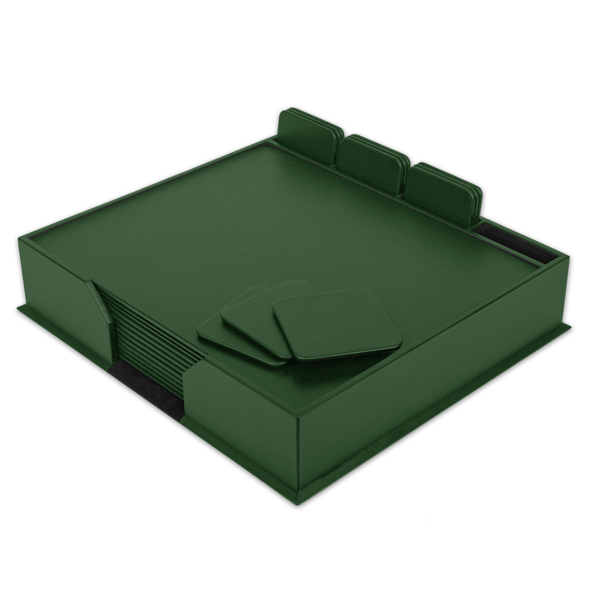 12 Seat Dark Green Leatherette Conference Room Set w/ Square Coasters, 17 x 14 Size Pads
