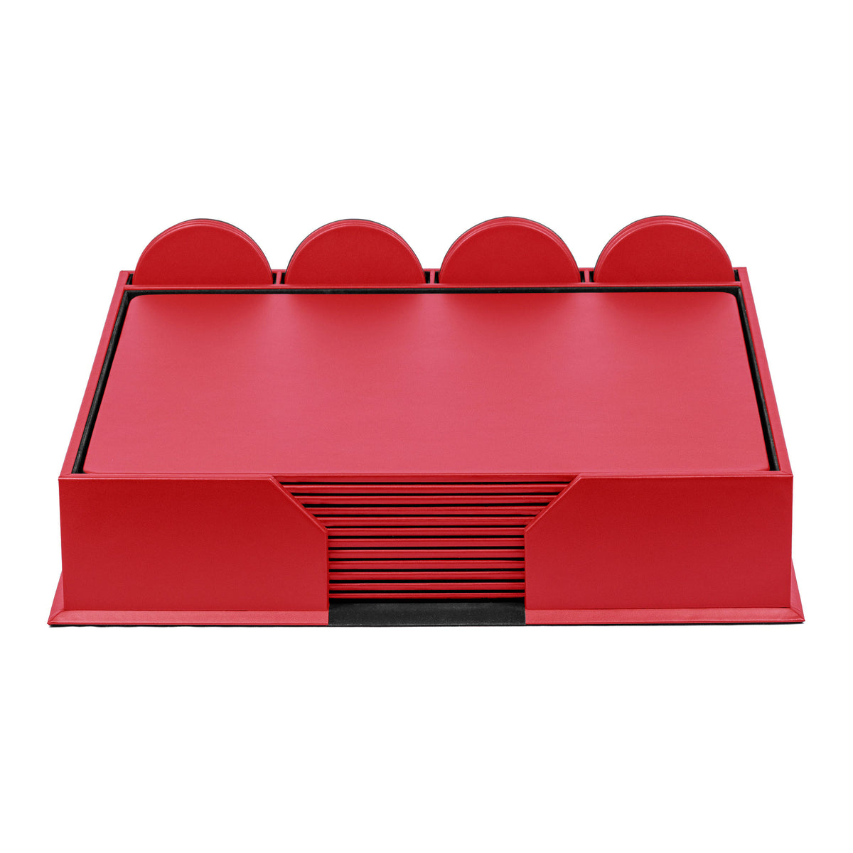 12 Seat Red Leatherette Conference Room Set w/ Round Coasters, 17 x 14 Size Pads