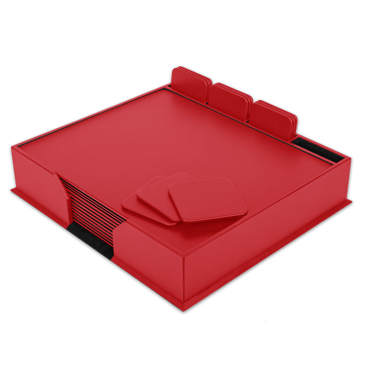 12 Seat Red Leatherette Conference Room Set w/ Square Coasters, 17 x 14 Size Pads