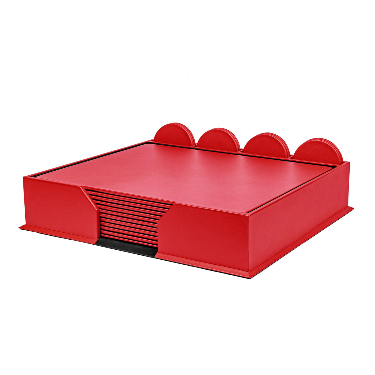 12 Seat Red Leather Conference Room Set w/ Round Coasters, 17 x 14 Size Pads