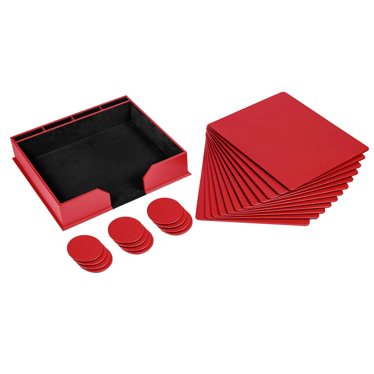 12 Seat Red Leather Conference Room Set w/ Round Coasters, 17 x 14 Size Pads