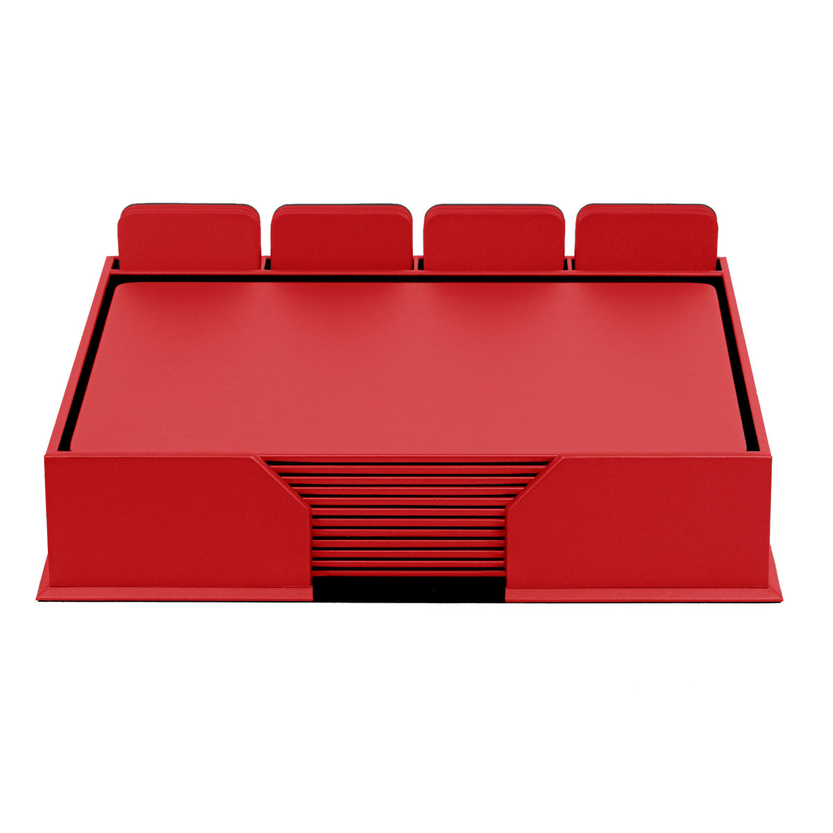 12 Seat Red Leather Conference Room Set w/ Square Coasters, 17 x 14 Size Pads