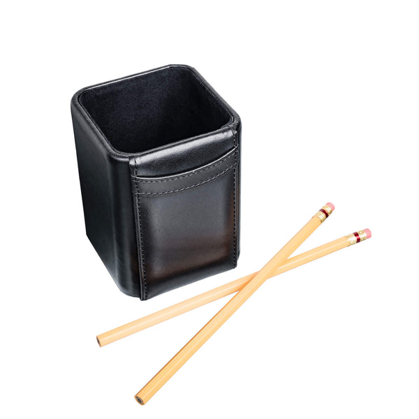 Classic Black Leather Pencil Cup