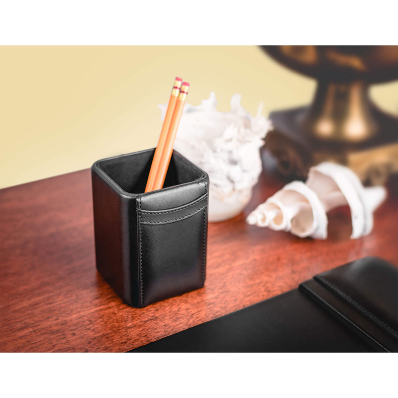 Classic Black Leather Pencil Cup