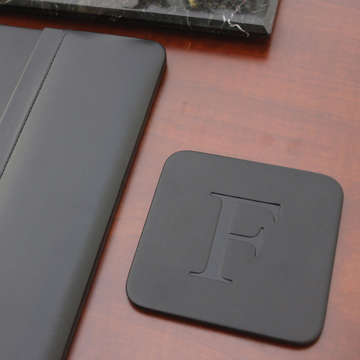 Black Leatherette Square Coaster for Glass Tabletop