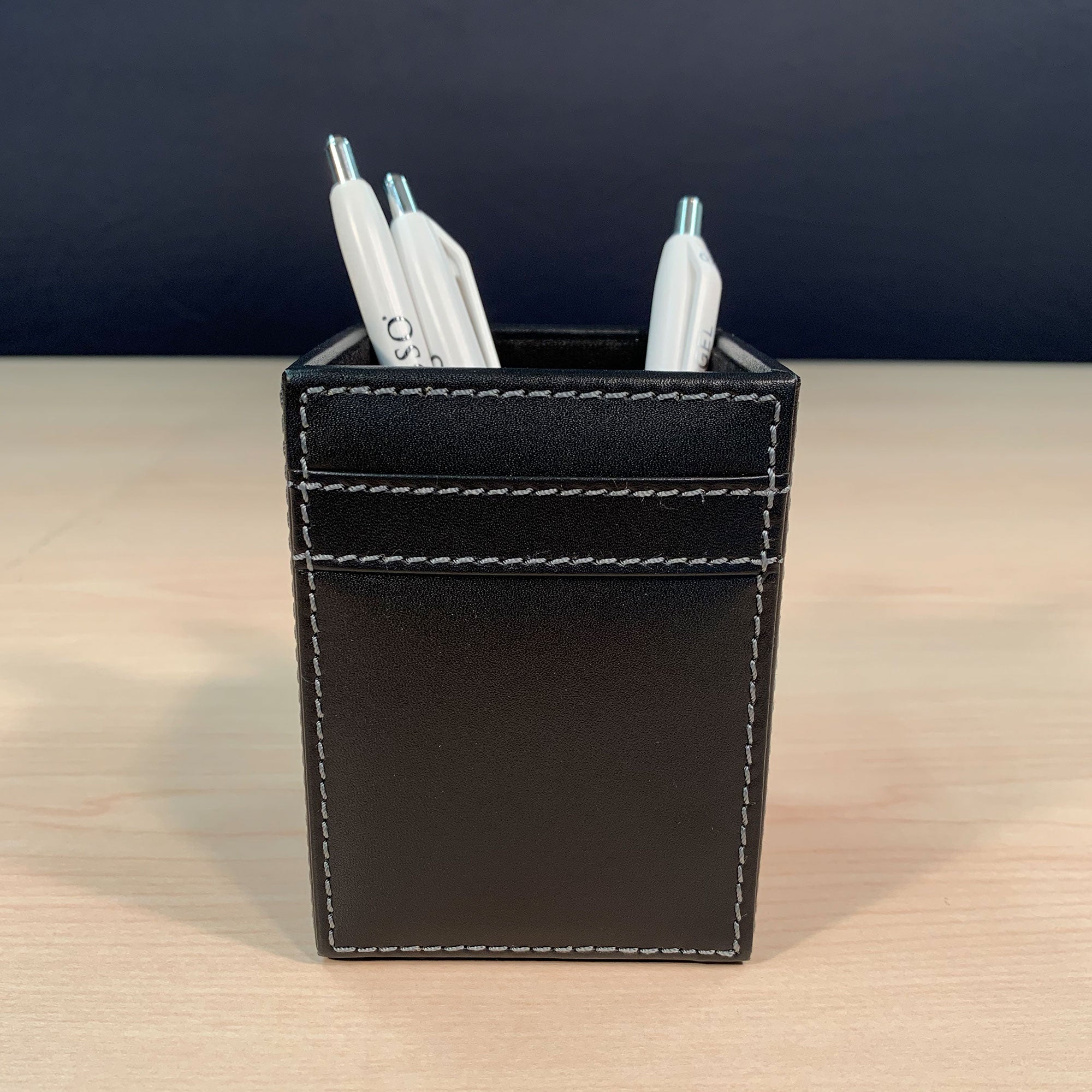 Rustic Black Leather Pencil Cup