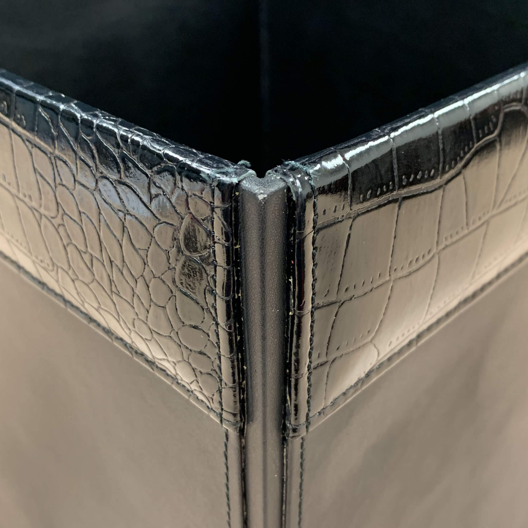 Black Crocodile Embossed Leather Waste Basket, 14 Qt