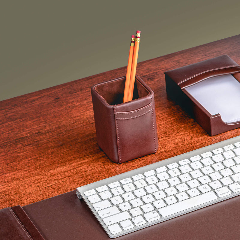 Chocolate Brown Leather Pencil Cup