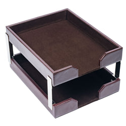 Dark Brown Bonded Leather Double Letter Trays