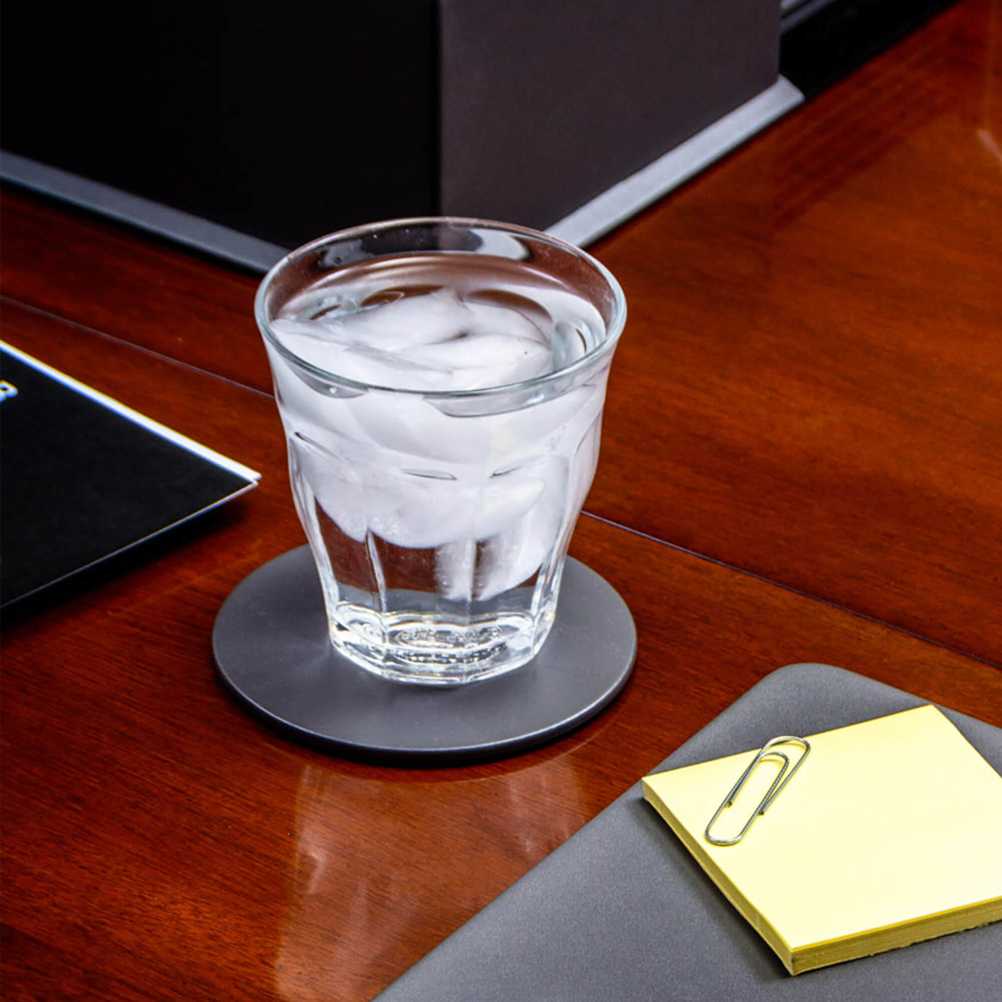 Gray Leatherette Round Coaster
