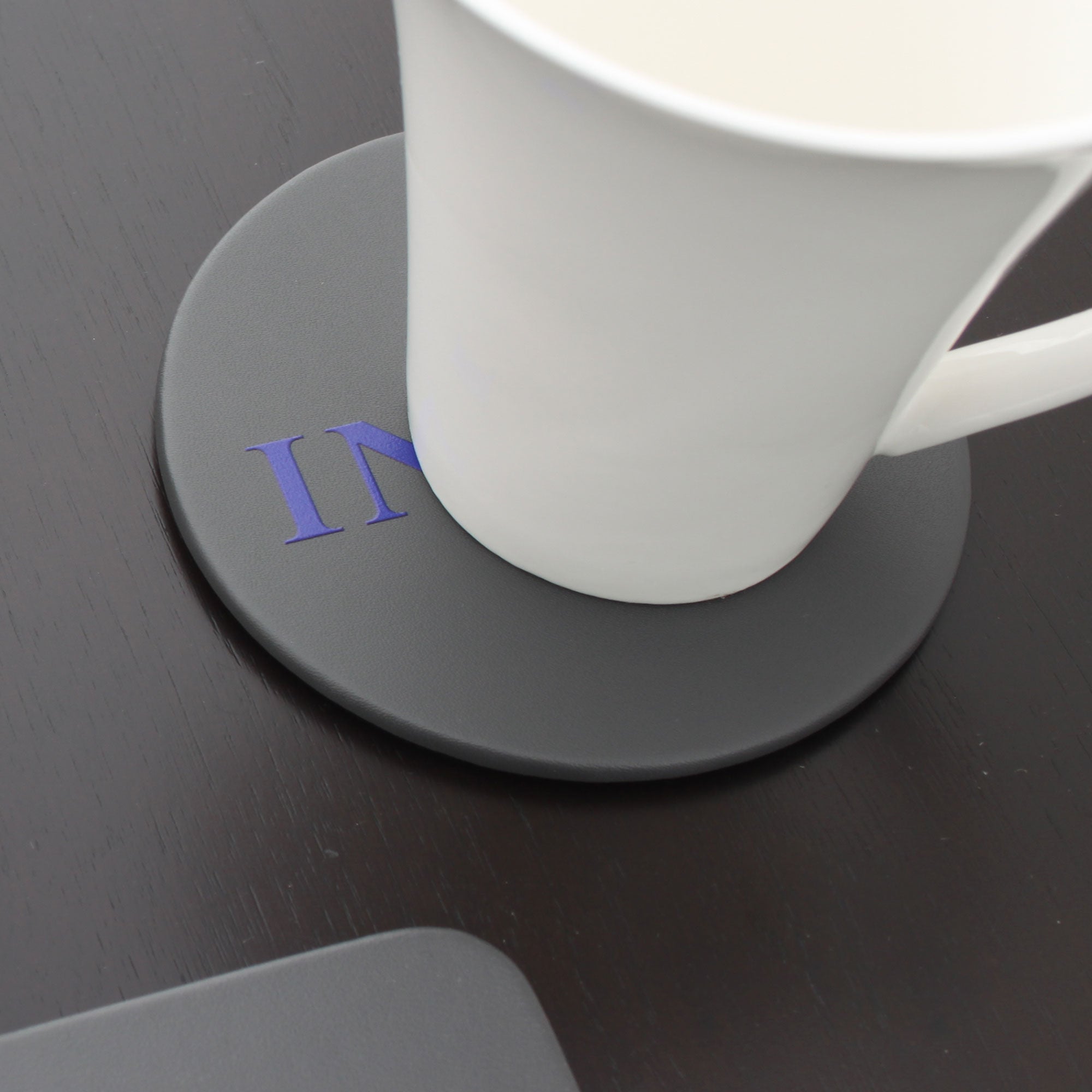 Gray Leatherette Round Coaster