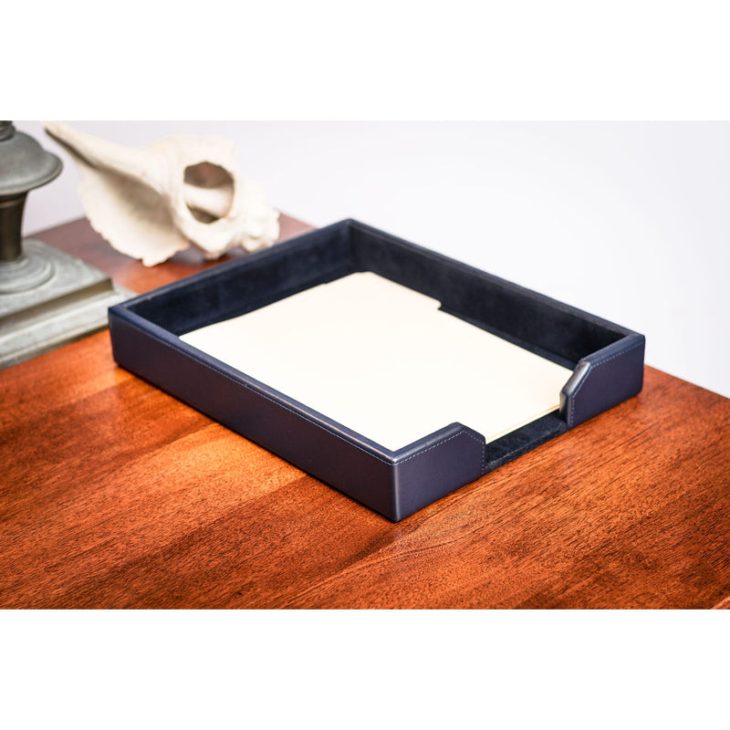 Navy Blue Bonded Leather Letter Tray