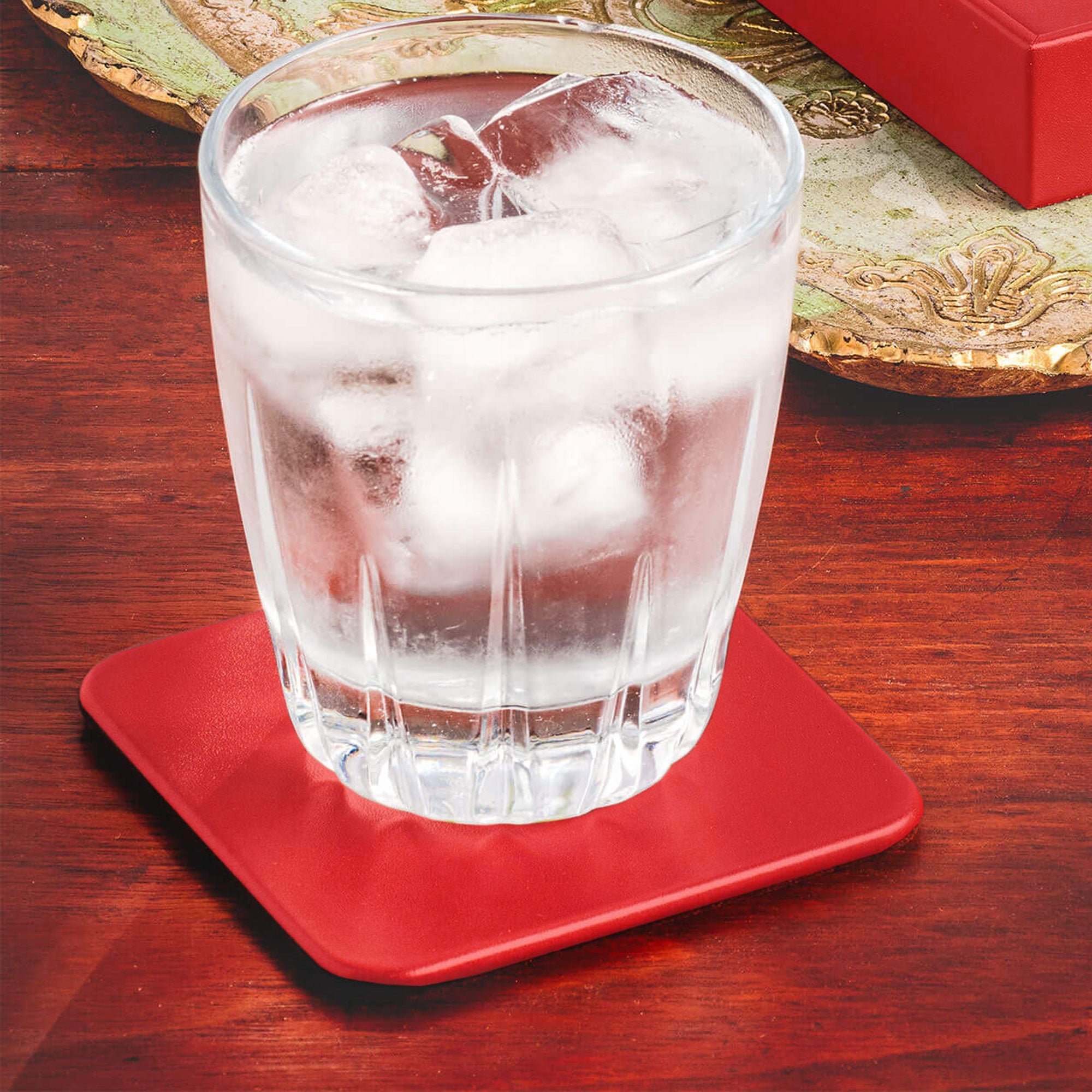 Red Leatherette Single Coaster, Square