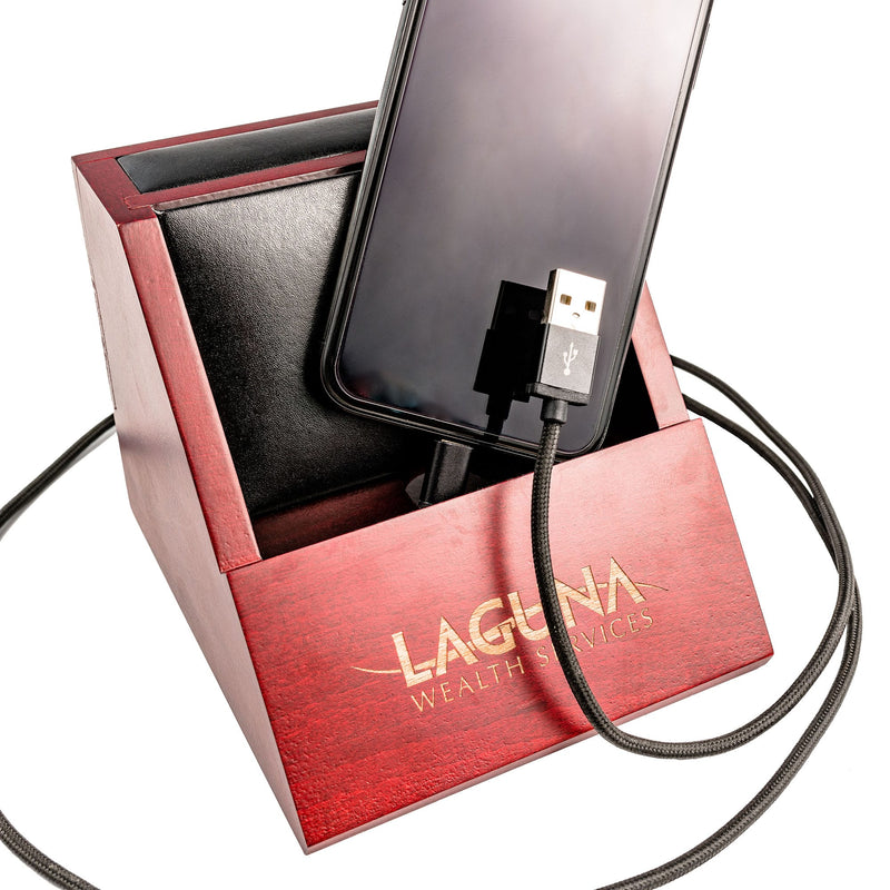 Mahogany (Rosewood) & Black Leather Desktop Cell Phone Holder