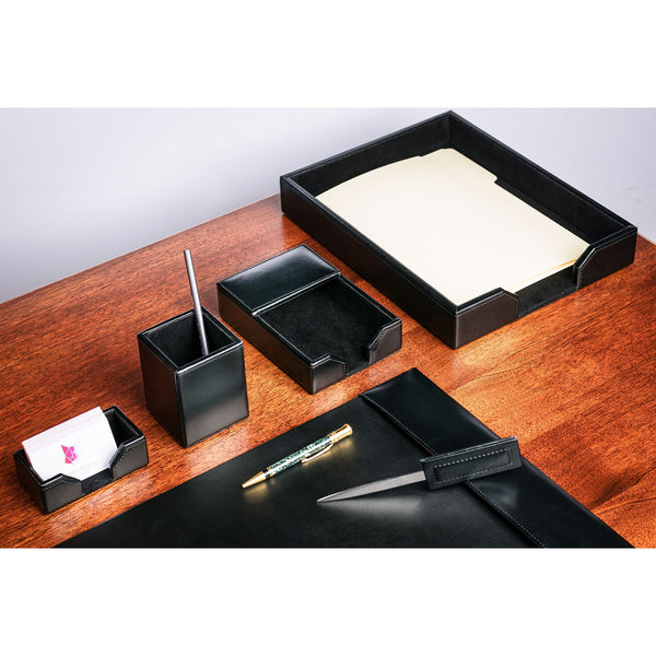 Gia Leather Desk Accessories - Black, Office Accessories