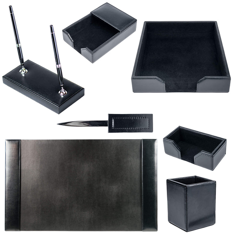 Black Bonded Leather 7-Piece Desk Set
