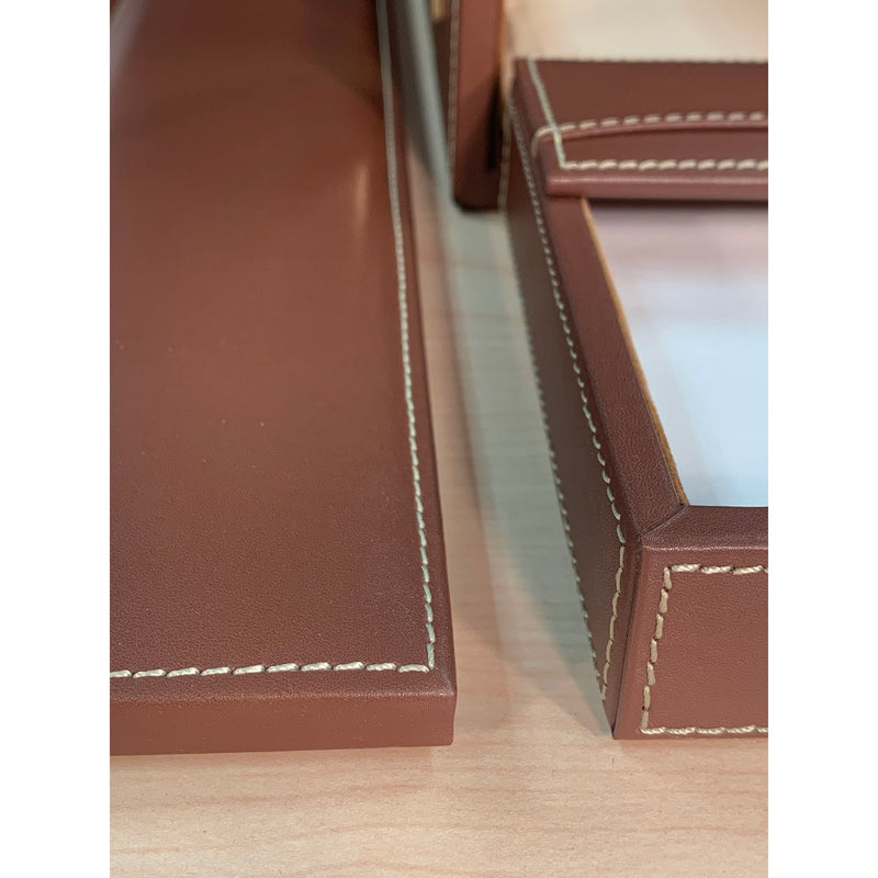 Rustic Brown Leather 10-Piece Desk Set