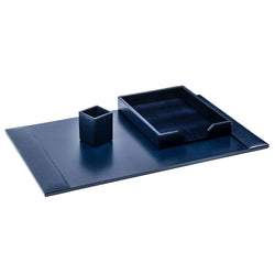 Navy Blue Bonded Leather 3-Piece Desk Set