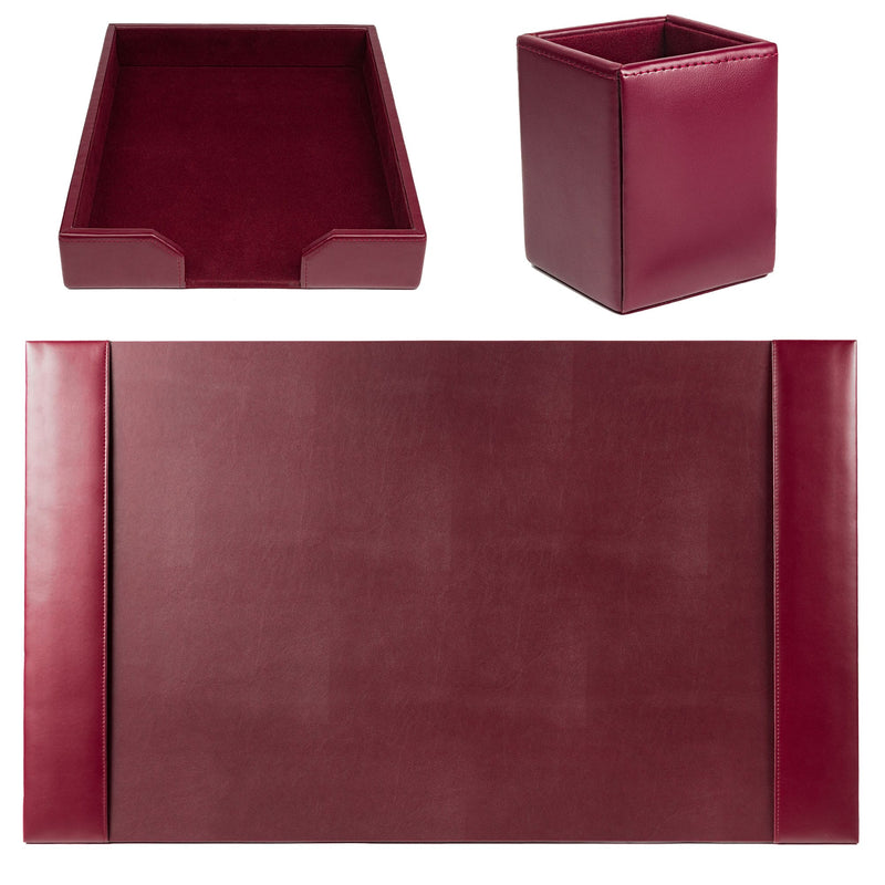 Burgundy Bonded Leather 3-Piece Desk Set