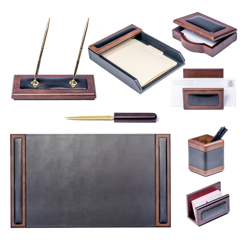 Walnut & Leather 8-Piece Desk Set
