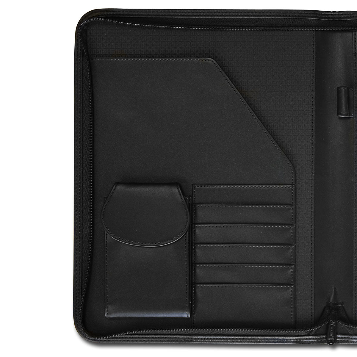 Classic Black Leather Deluxe Letter-Size Zip-Around Portfolio