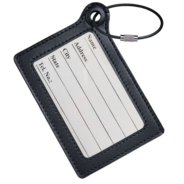 Travelers Envy Leather Luggage Tag with Metal Cable - Black