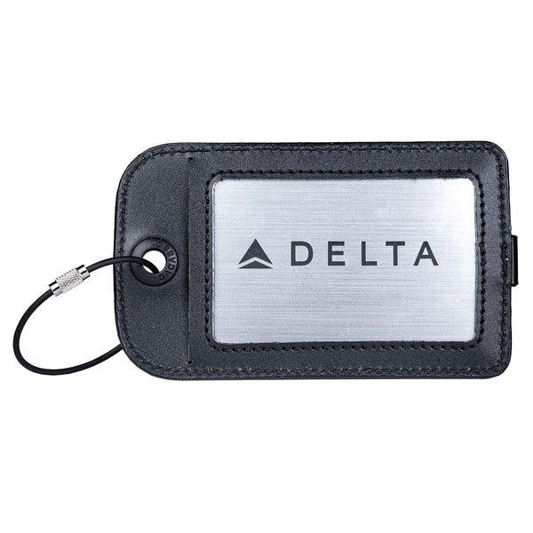 Black Leather Luggage Tag with Plate Insert